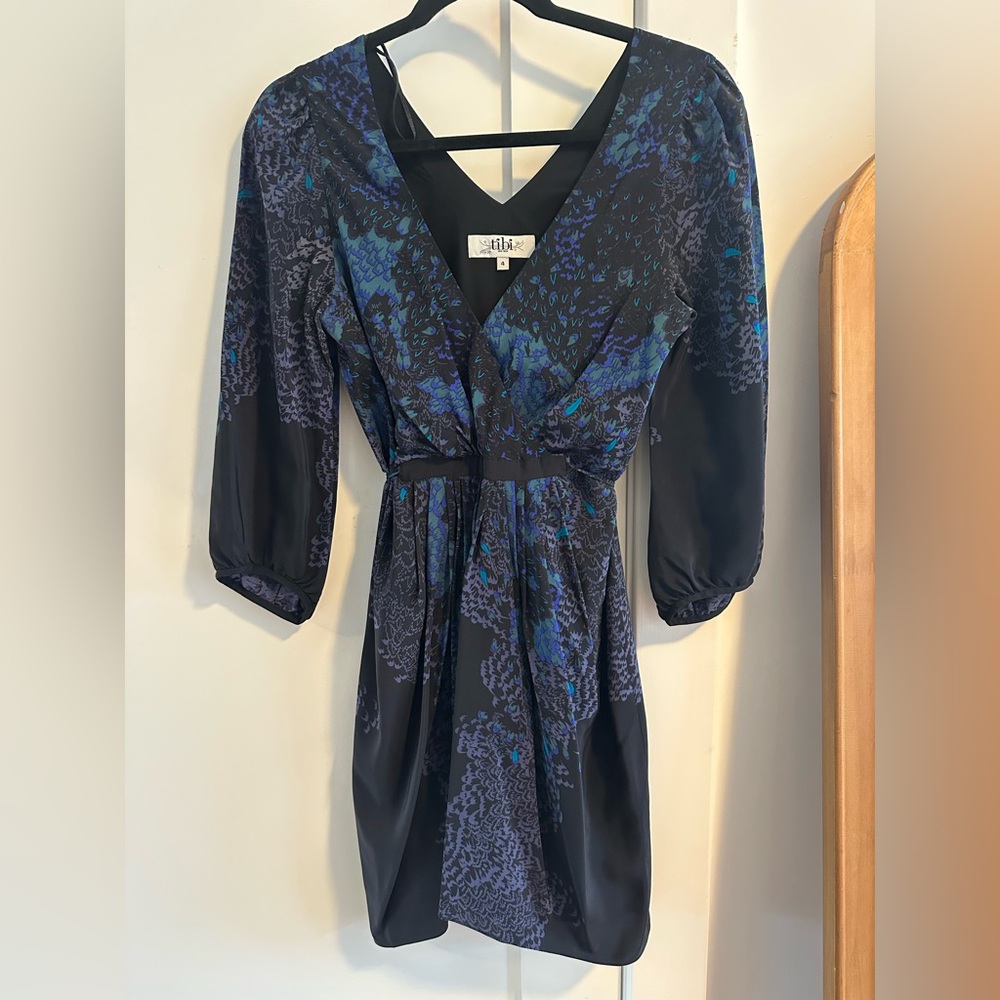 Tibi Black and Blue Long Sleeve Dress
